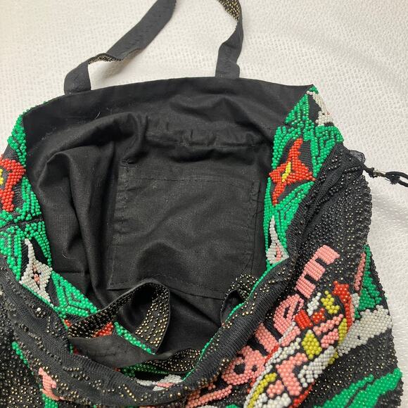 Jerusalem Beaded Handmade Vintage Tote Bag Purse Black Double Handle Israel - Picture 9 of 10